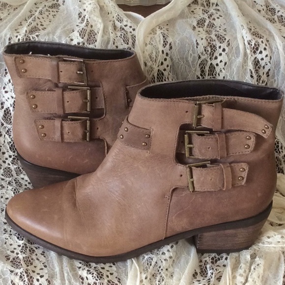 Joie Taupe Brown Leather Ankle Boots - Picture 1 of 5